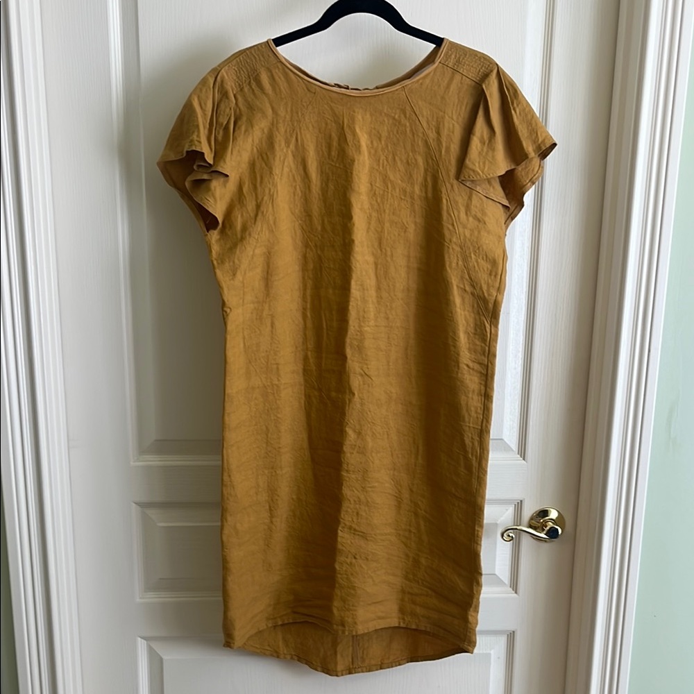 Humanoid 100% linen Mustard Yellow Short Sleeve Dress